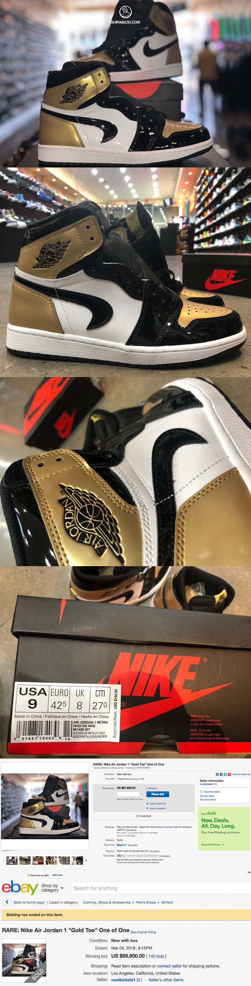 SURFAblog: UNA AIR JORDAN 1 “GOLD TOE” CON DIFETTO DI FABBRICA VENDUTA PER  99.900 $